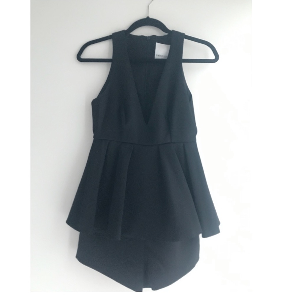 C/Meo Collective Black Low Neck Peplum Romper